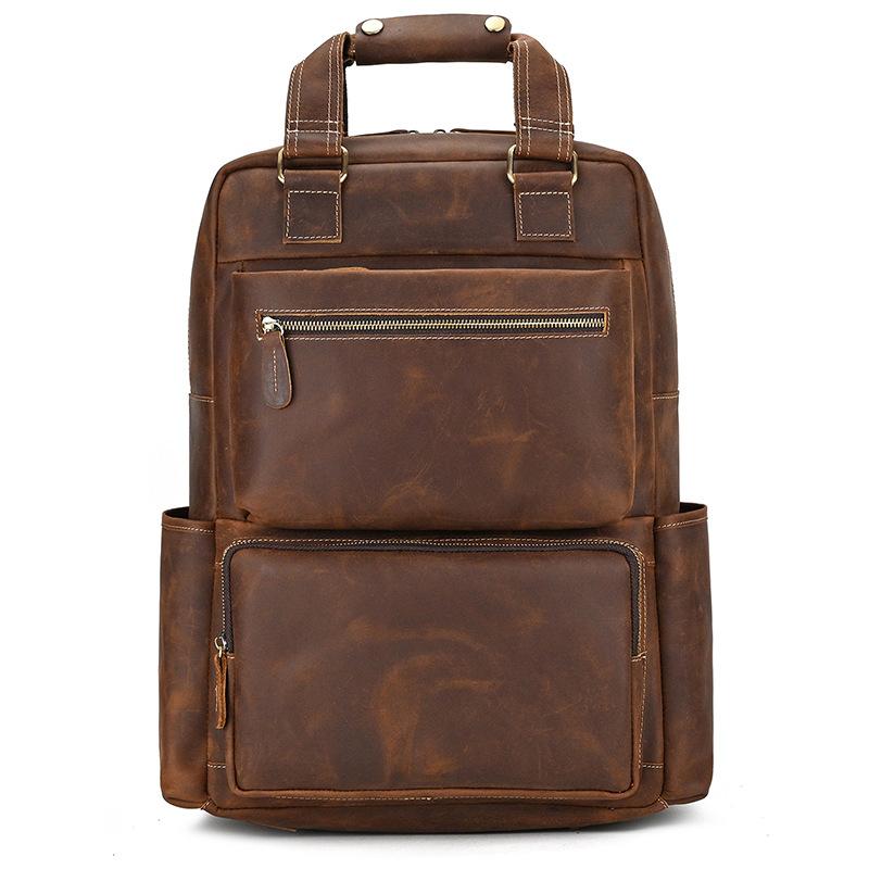 Vintage Crazy Horse Leather Backpack Multifunctional Travel Bag Men'S Leather Handbag Large Capacity Cowhide Backpack