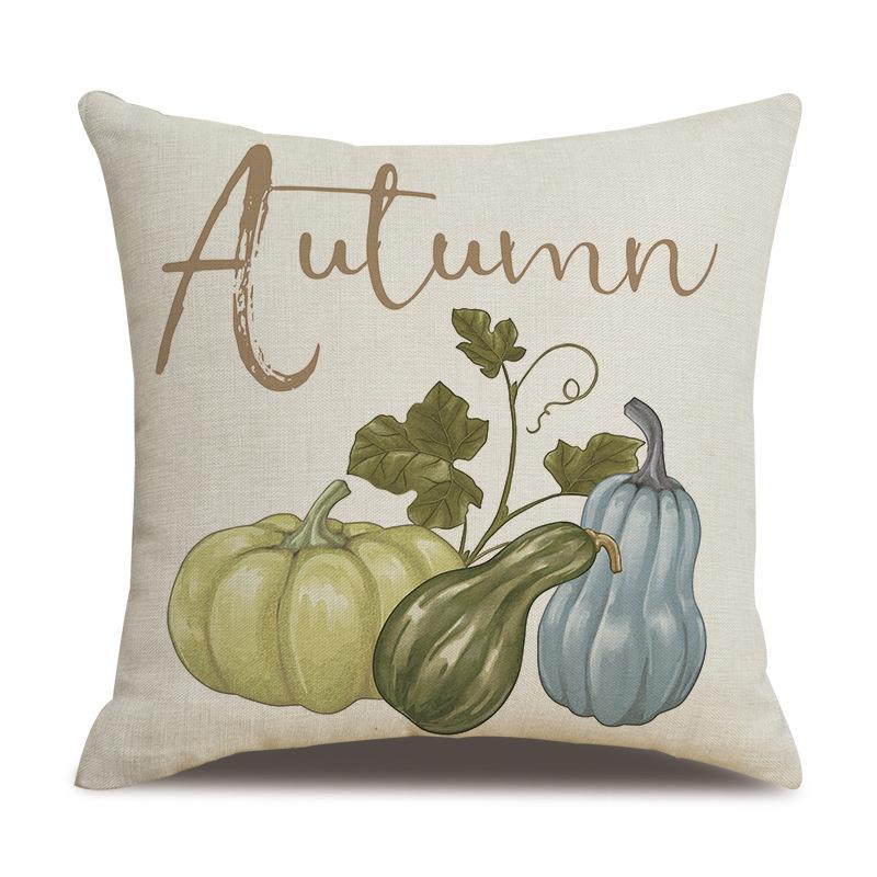 Thanksgiving Linen Pillowcase Autumn Pumpkin Print Pillow Cushion Cover