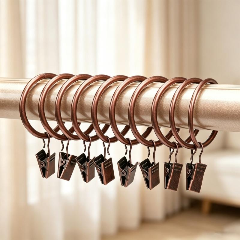 Metal Curtain Rings With Clips 25 Mm Interior Diameter Pack of 10 for Window Drapery Drapes Hanging, Divider Fabric, and Backdrops Display