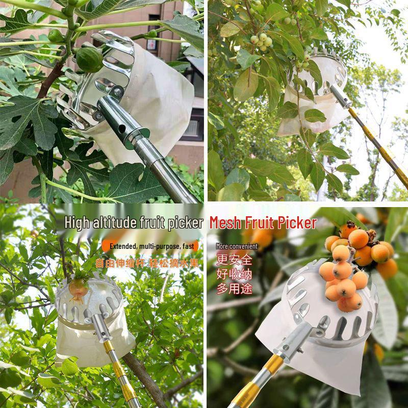Multifunctional Stainless Steel Fruit Picker for High Altitude and Seasonal Use.