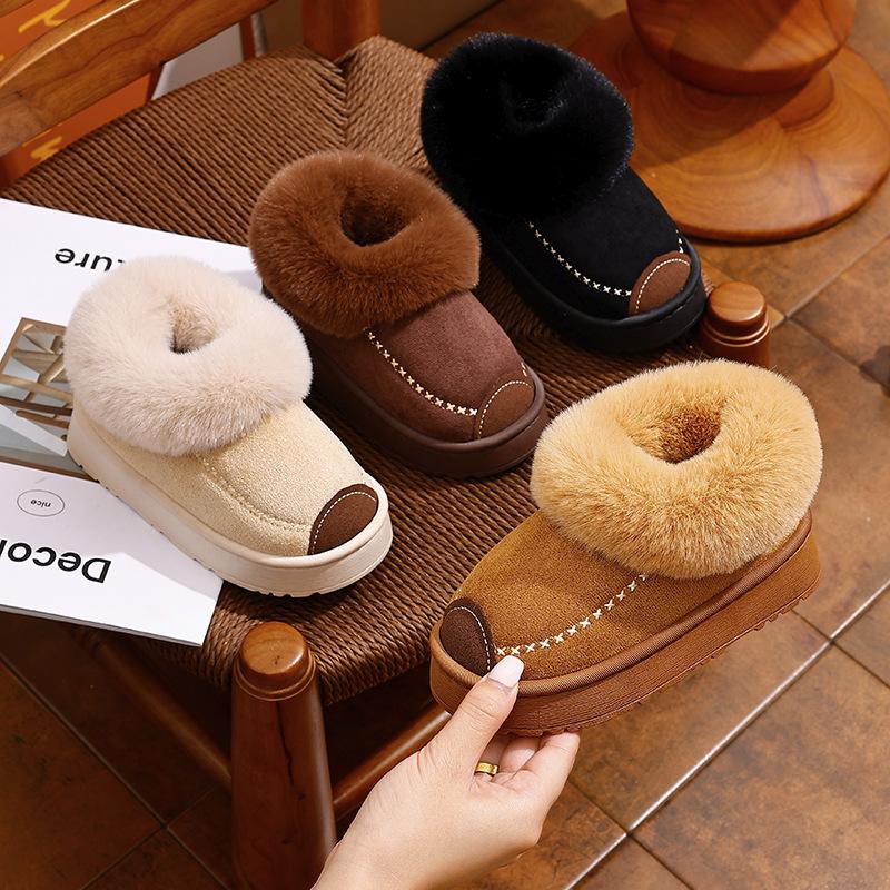 Children's Cotton Slippers Leather Surface Waterproof Soft Non-slip Piled Thick Parent-child Adult Couple Home Winter Warm