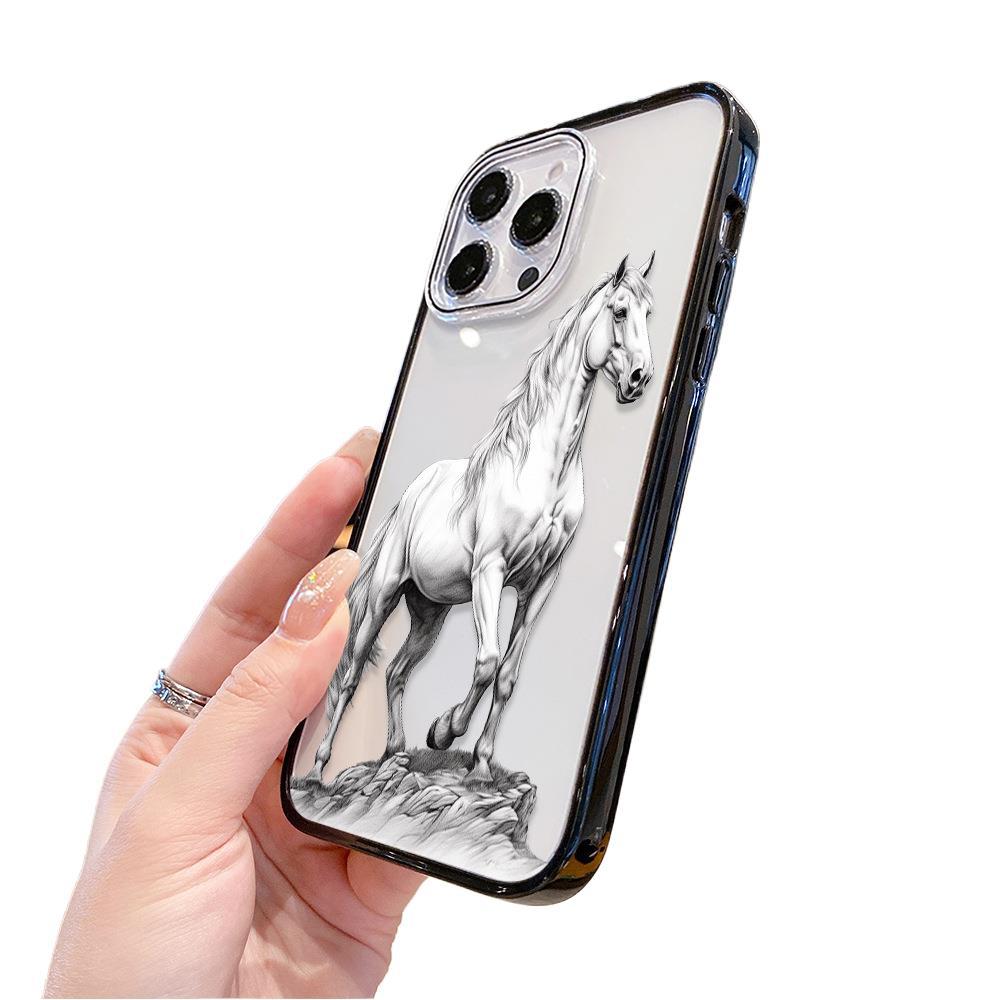 Ozon Popular Art Sketch White Horse Mobile Phone Case iPhone12 Advanced Magnetic Attraction Transparent Apple 17promax