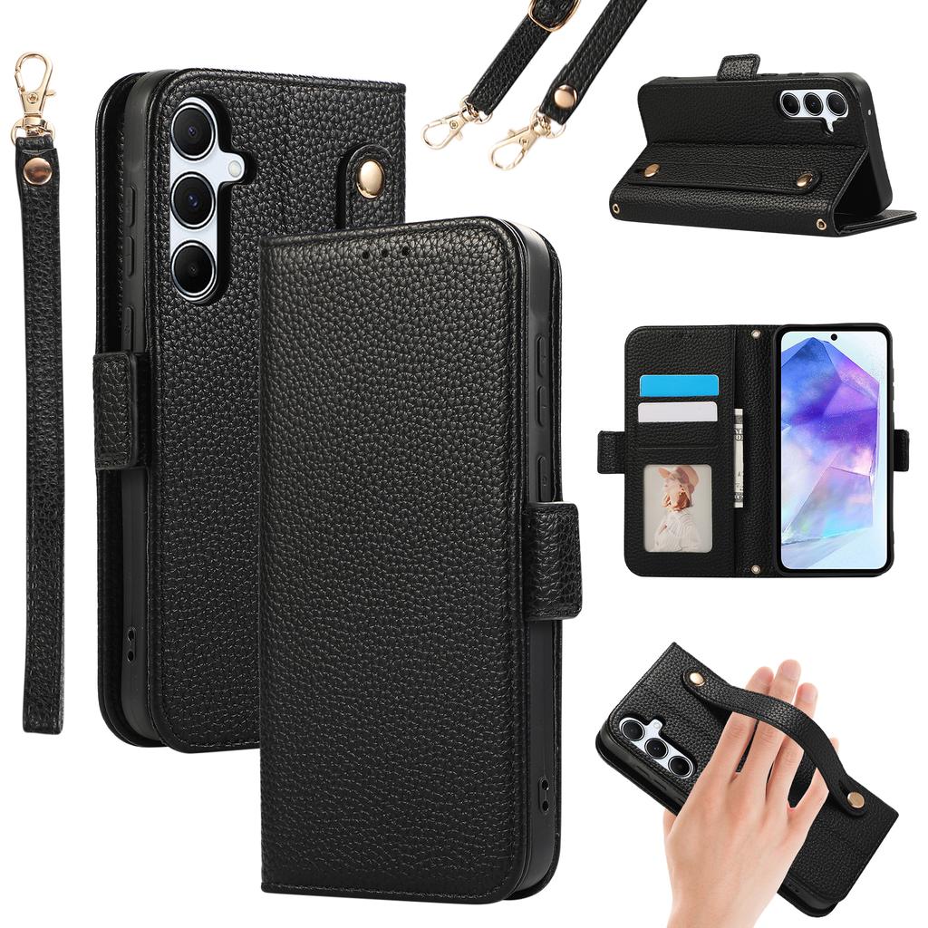 For Samsung Galaxy A55 5G Leather Case with Card Holder,Straps,Shockproof Wallet Phone Cover