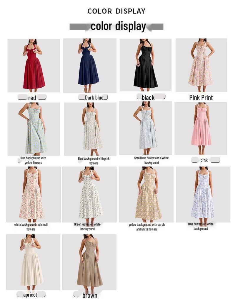 2025 European & American Style Summer Slim Spaghetti Strap Printed Halter Lace Dress