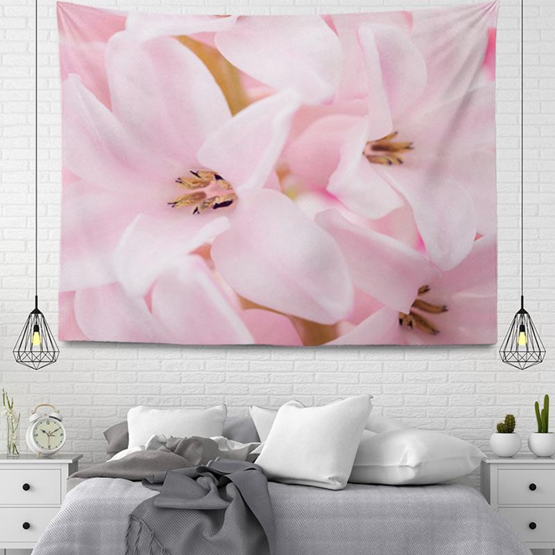 Pink Flowers Wall Tapestry Aesthetic Home Room Decor Boho Accessories Hanging Large Fabric Spring Simple Bedroom Tapestry