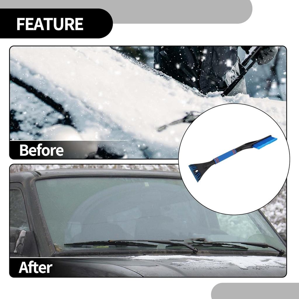 1pc 60x11cm Universal Car Ice Scraper Brush with Broom - SUV Snow Frost Remover for Car Truck RV Windscreen Side Window Anti Crash - Plastic Blue