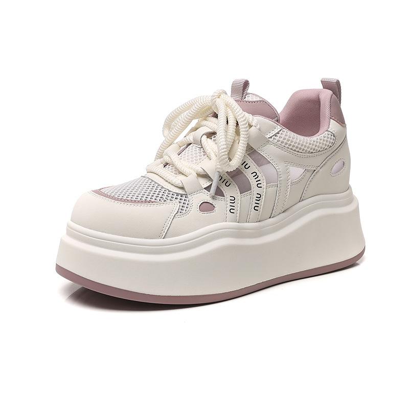 

Hollow thick-soled spring and summer show small round head thin breathable single shoes increase height mesh casual shoes women 40 лавандовий