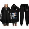 Unisex Winter Casual Sport Set With Anime Print Hooded Zip-Up Sweatshirt Jogger Pants Cotton Blend