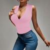 Women's V-Neck Slim Fit Knit Top for Summer Everyday Wear