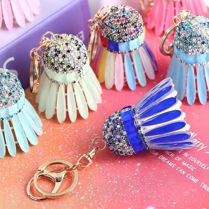 Creative Diamond Badminton Keychain Fashion Girls Bags Car Accessories Car Accessories Sticker Jewel
