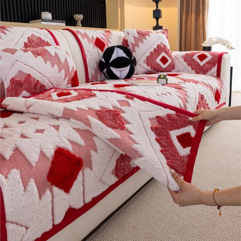 Winter Thicken Sofa Cushion Pad Anti-Slip Retro Fleece Ethnic Style Pattern Sofa Cushions Living Room Keep Warm Sofa Mats