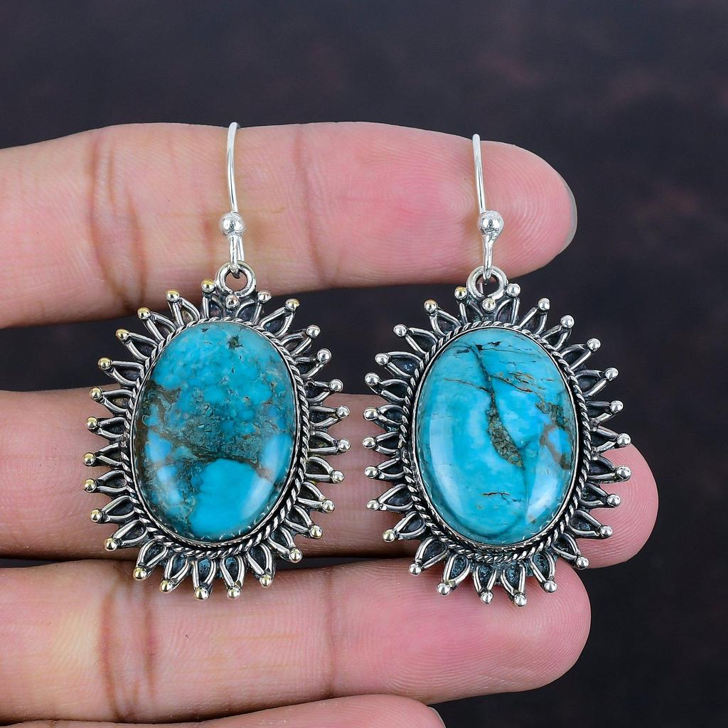 Tibetan Turquoise Earring Gemstone Handmade Earring 925 Sterling Silver Earring Genuine Tibetan Turquoise Jewelry Gifts For Her Drop Earring
