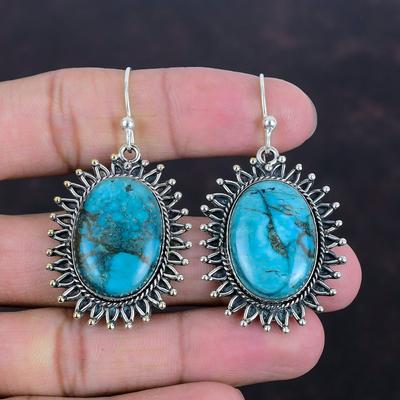 Tibetan Turquoise Earring Gemstone Handmade Earring 925 Sterling Silver Earring Genuine Tibetan Turquoise Jewelry Gifts For Her Drop Earring