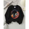 European Sizes Colorful Headphones Music Tech Style Girls' Crew Neck Sweatshirt, Western Top, Long Sleeved, Casual for Little Girls.