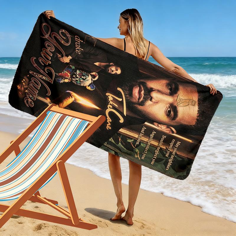 Name Custom Drake Poster Print Beach Towel, Large Soft Quick Dry Towel for Beach Camping Swimming