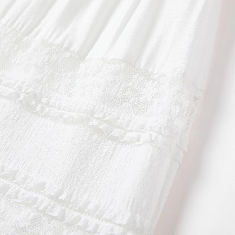 Elegant White Lace High-Waist Tiered Midi Skirt