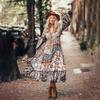 Rochie de damă cu imprimeu neregulat, stil boem, de primăvară/vară, model patchwork, vintage, cu pliseuri mari