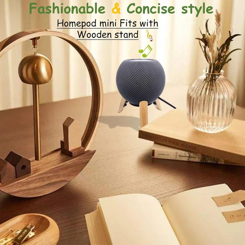 Real Wood Stand for Homepod mini,Wooden Tripod with Metal Frame,Safe Stable Holder Mount with Anti-Slip Silicone pad Protects Home pod mini Smart