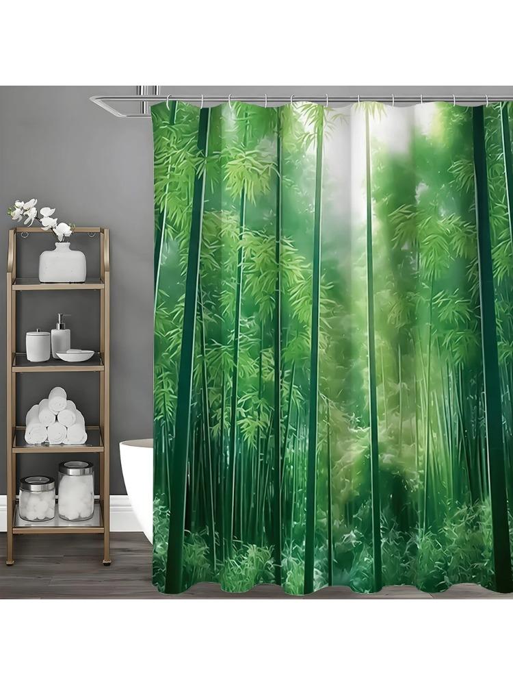Bamboo Forest Shower Curtain, Bathroom Decorative Shower Curtain, Waterproof Shower Curtain with Hook