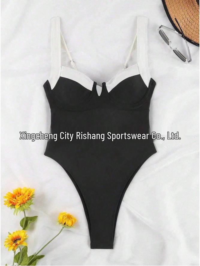 European & American Color Block One-Piece Swimsuit: Sexy, Fresh, High-Waisted, Conservative Design