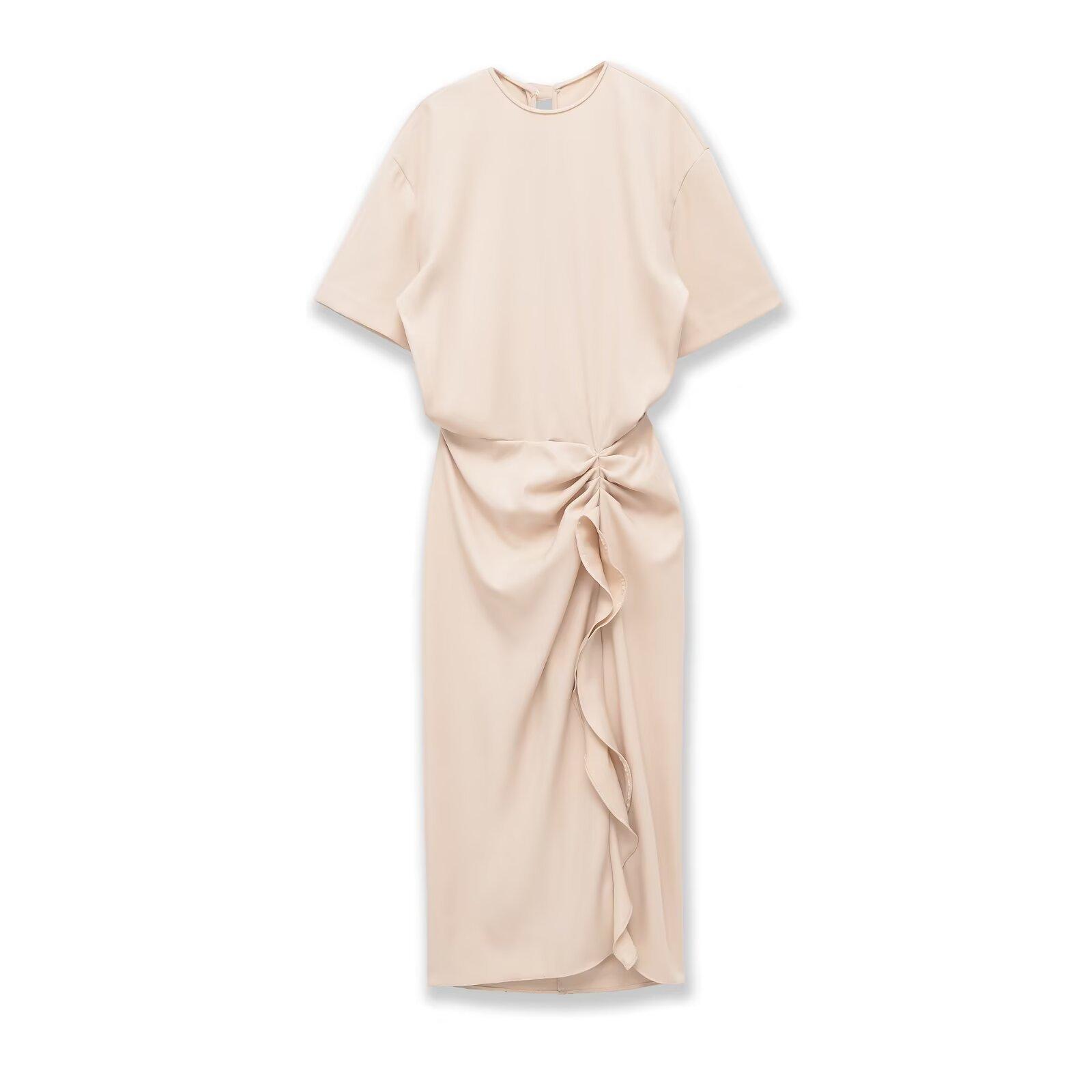 European and American style, new women s clothing, foreign style, lace-up pleated Midi dress 2100828 S