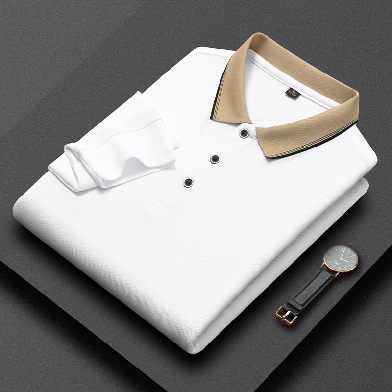 Original Quality Men'S Polo Shirt Summer Solid Color Simple Long Sleeve Fashion Contrast Lapel T-Shirt Business Casual Menswear