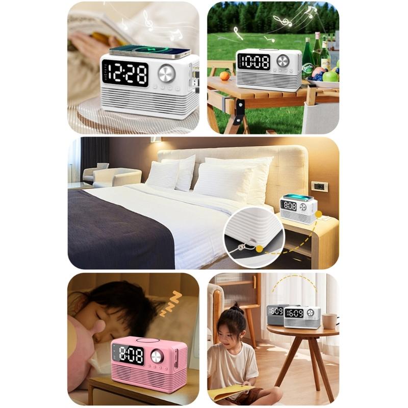 15W Wireless Charging Bluetooth-compatible Speaker with LED Mirror Clock Double Alarms Not Theft Designs Suitable for Home Office
