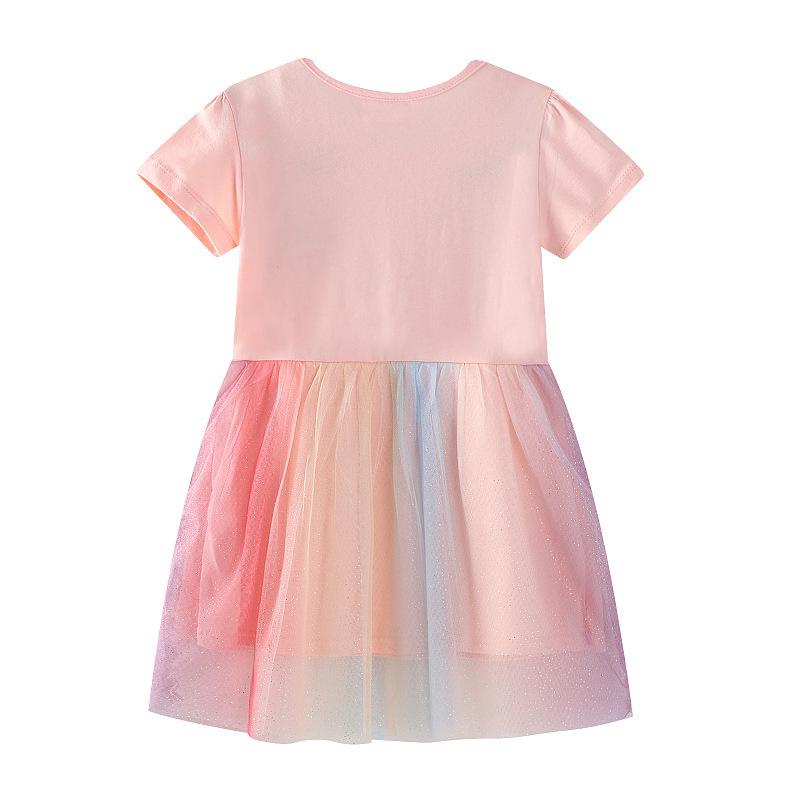 European & American Style Spring/Summer Princess Dresses for Toddlers & Preschoolers: Short-Sleeved Knitted Mesh Girls' Dresses