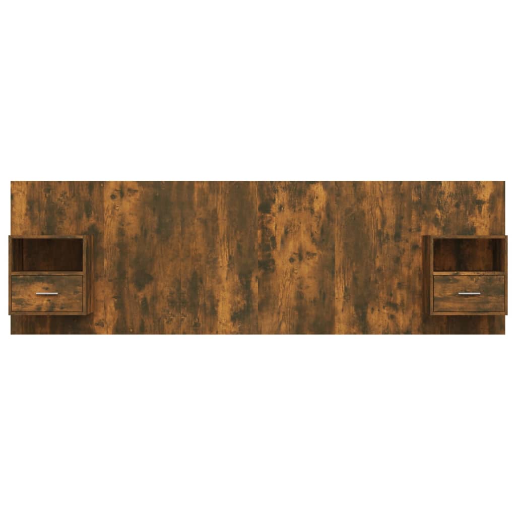Bed Headboard with Nightstands Smoked Oak Wood Based Material