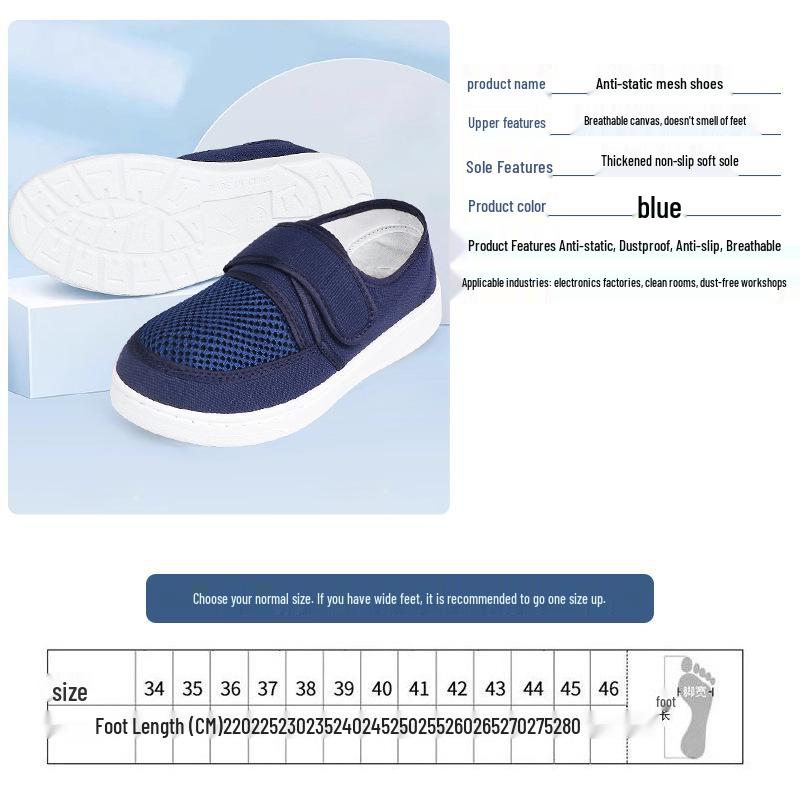 Anti-Static Velcro Mesh Shoes with Thick PU Sole for Cleanroom and Laboratory Use