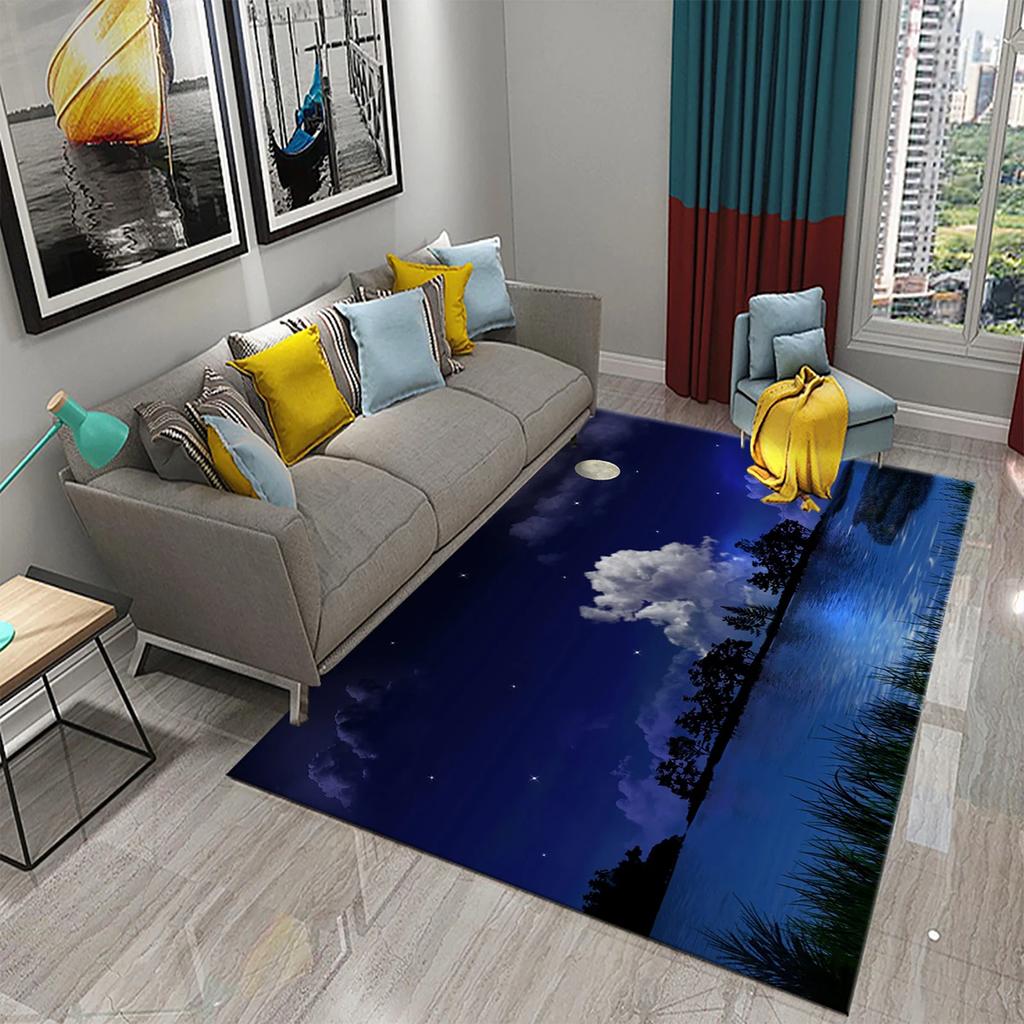 Fantasy Moon Night Forest Carpet Bathroom Non-Slip Mat Black Night Starry Sky Forest Floor Mats Bedroom Living Room Decor Carpet