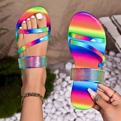 Sandalias grandes Sandalias casuales con diamantes de imitación transpirables de verano al aire libre a la moda para mujer