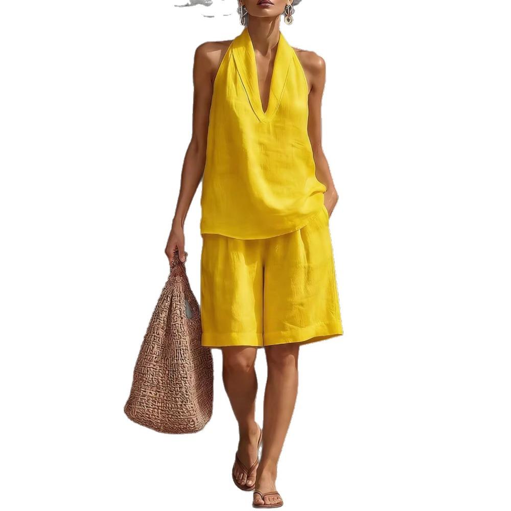 Women Spring Summer Casual Loose Two Piece Outfit Sleeveless Vest & Shorts Set