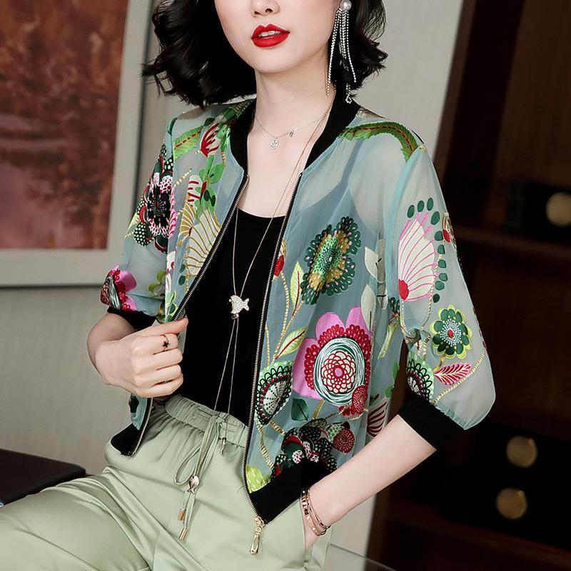 

Women s Summer 2025 Lightweight Chiffon Sun Protection Baseball Jacket M
