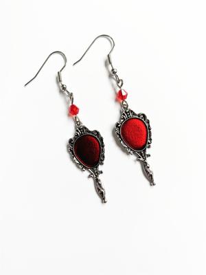 Dark Gothic Punk Style Drop Earrings for Women Men Ancient Silver Color Bat & Scarlet Mirror Earing Wholesale Jewelry