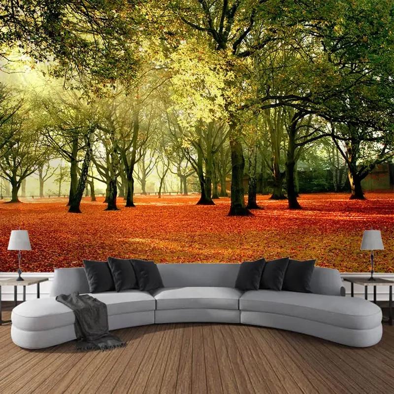 Autumn Forest Natural Landscape Tapestry Polyester Wall Hanging Aesthetic Home Decor for Living Room Bedroom