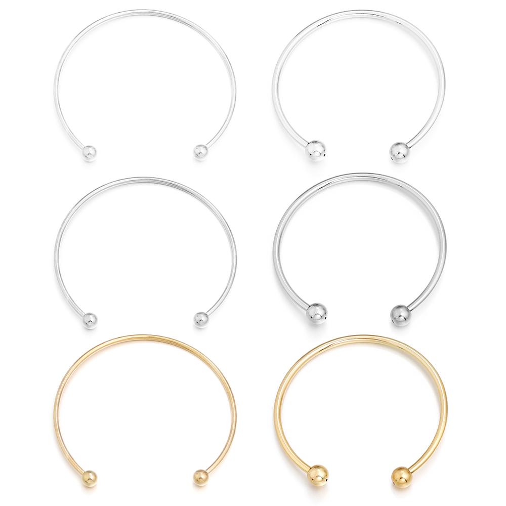 Metal European Silver Color Adjustable Cuff Open Bangles Cuff Bracelets With Bead Charms For Women DIY Jewelry Making