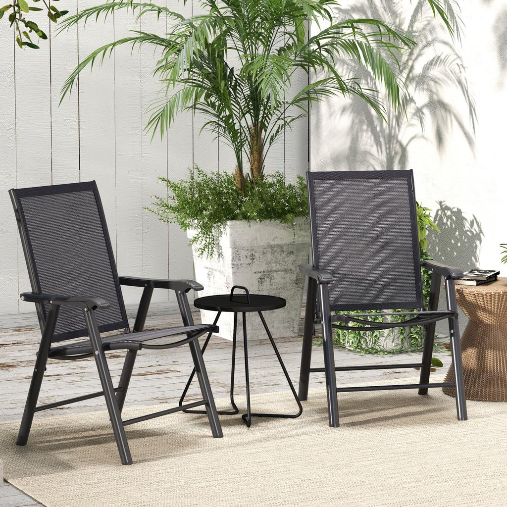 Set of Two Folding Garden Chairs - Dark Grey