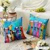 Funny Colorful Whimsical Dog Cushion Cover Natural Linen Organic Fabric Double-Sided Printing Breathable Perfect For Home Decor