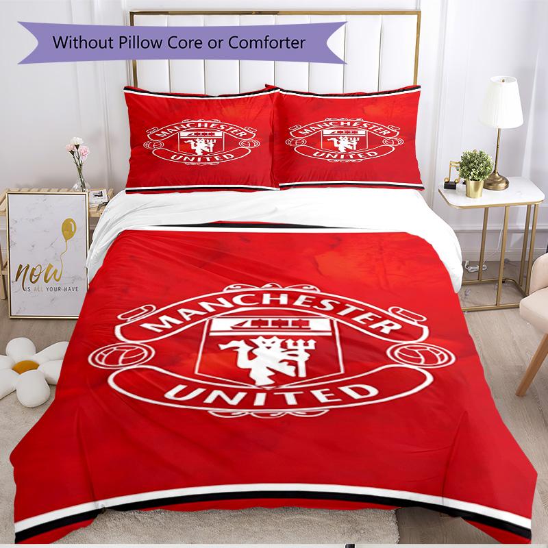 3pcs Duvet Cover Set (1*Duvet Cover + 2*Pillowcase, Without Core), Manchester United F.C Print Soft All‑Season Bedding Set, Home Bedroom Decor Gift