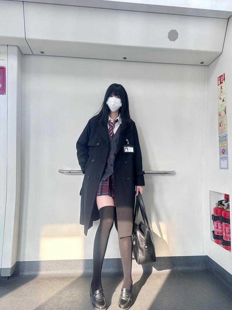 Women's Black Mid-Length Trench Coat - 2023 Spring/Autumn, School Uniform JK Korean Style, Petite Fit.