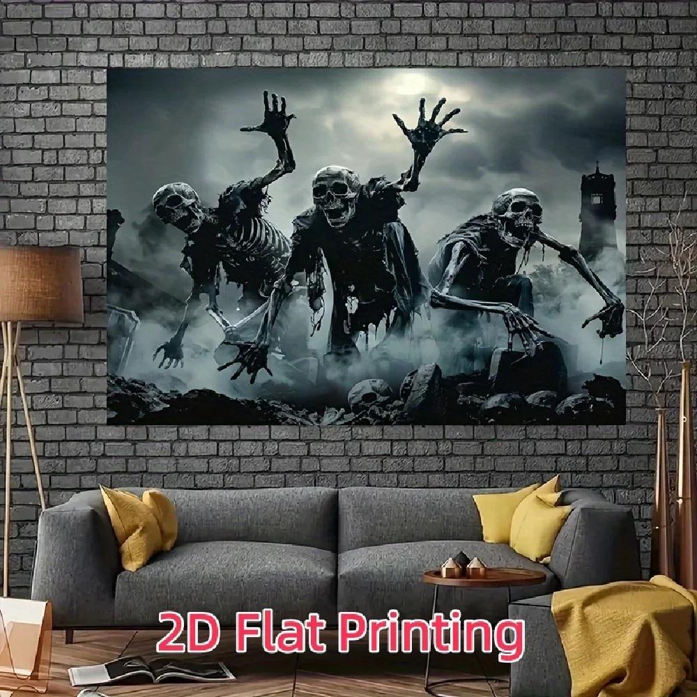 2D Flat Painting, 1 Piece of Gothic Zombie Apocalyptic Background Fabric, Suitable for Halloween, Carnival, Etc.zyc