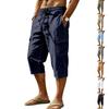 Men Linen Casual Outdoor Cargo Seven Shorts Multi Pocket Loose Fit Lightweight Drawstring Waist