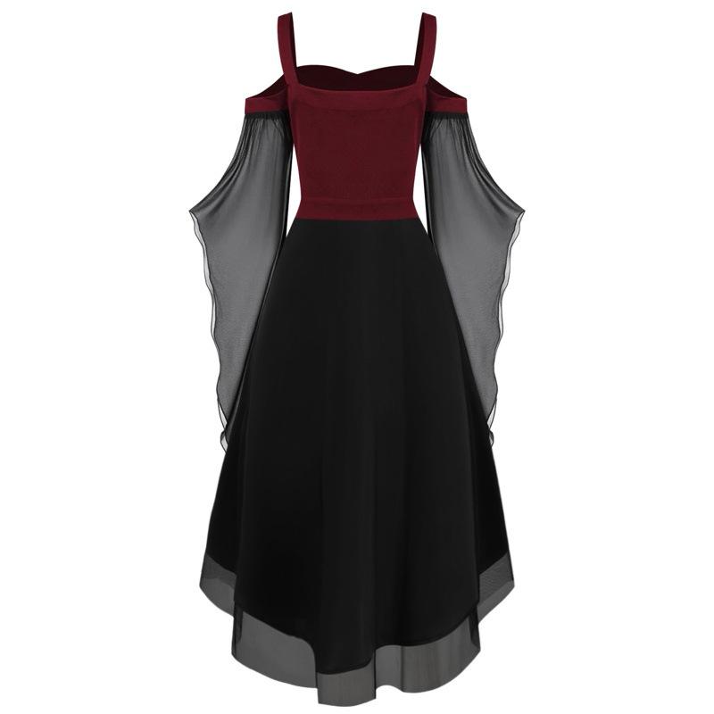 Gothic-Style Halloween Witch Dress with Swing Sleeves & Irregular Splicing