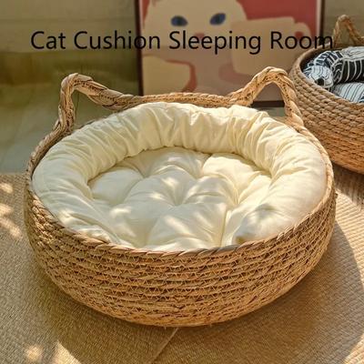 Cama intrecciata per gatti puramente naturale, tappetino riscaldante stagionale, tappetino universale lavabile, accessorio per articoli per animali domestici, adatto a tutte le stagioni.