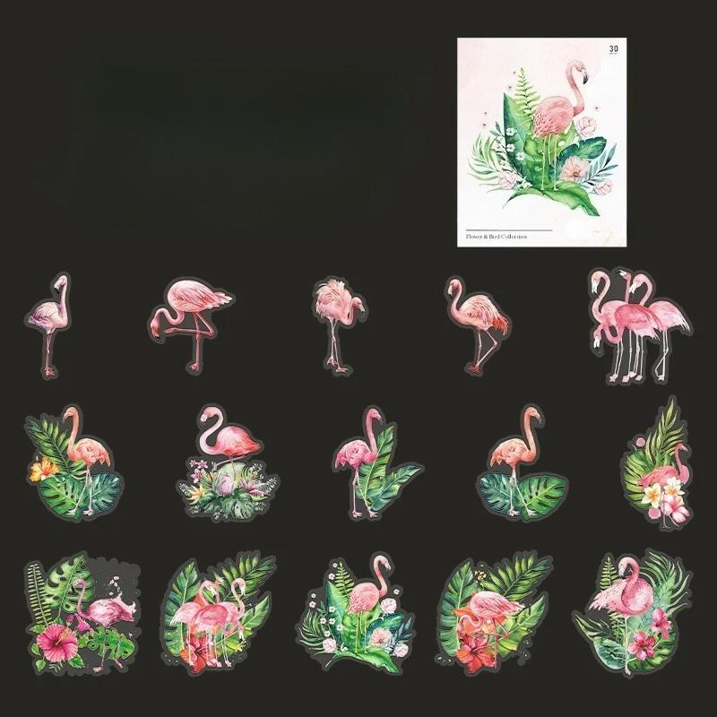 30 Pcs Watercolor Style Flower Birds Stickers Aesthetic Decorative Diary Album Stationery Stick Labels Junk Journal Supplies