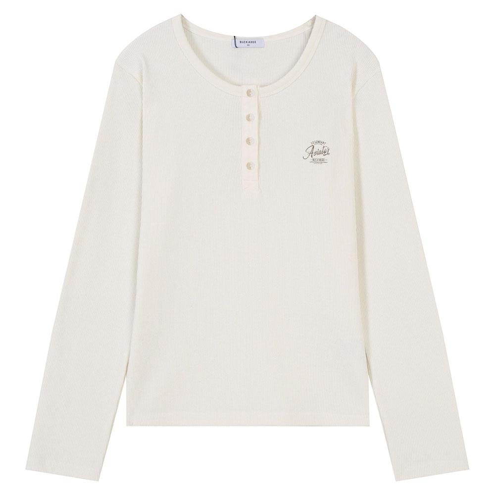 Burkeru Women S Waffle Thierry Long Sleeve T-Shirt Ivory Ivory_Xs