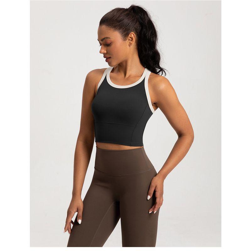 

Contrast Color Nude Feel Quick-Drying One-Piece Yoga Clothes Vest Women with Chest Pad Skinny Running Workout Top Sports Back Shaping Black XL
