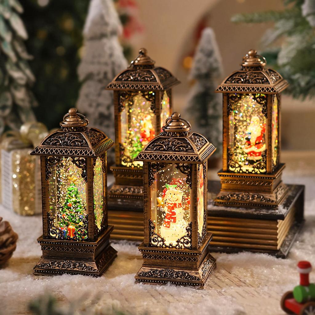 Christmas Gift Hollow Water-filled Small Wind Lantern Santa Claus Decorative Gift Ornaments Christmas Wind Lantern Snow Night Light