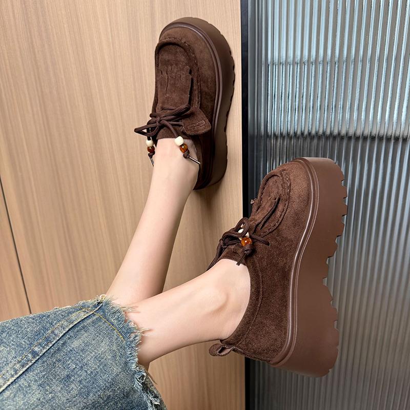 Fashion Platform Loafers Women 2025 Summer Versatile New Lace-up Tassel with Skirt Single Shoes